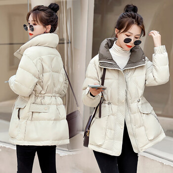 不带帽 没有帽孑的羽绒服冬装小个子150中长款收腰显高无帽外套 红色