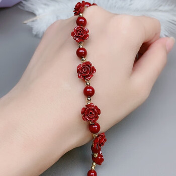 奢品佳品轻奢天朱砂然玫瑰花手链女夏季紫金砂本命年转珠运手送女友