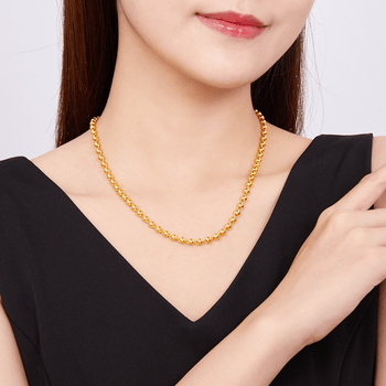 tlxt黄金项链男士足金999项链女款光珠圆珠项链情侣款送女友生日礼物