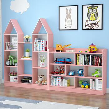 幼儿园书架绘本架落地多层玩具收纳架子早教培训中心儿童城堡书柜粉色