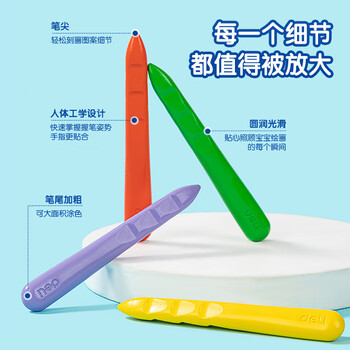得力（deli）24色易握三角杆洞洞不脏手蜡笔儿童画画绘画美术萌咿滑雪(24色/盒)礼物HM719-24美育工具毕业