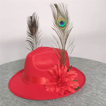 小沿后微翘大红色 花 孔雀羽毛 m(56-58cm)