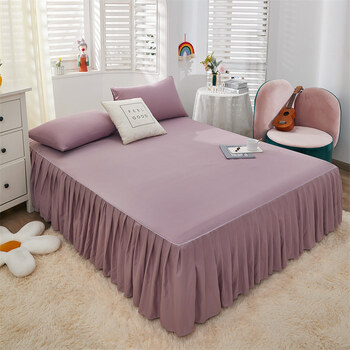 带床裙床笠床单单件床罩床022年新款色水洗棉单件防尘单独带裙边豆沙