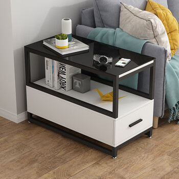 轻奢简约沙发边柜边几角几客厅钢化玻璃侧边柜储物柜边角桌小茶几暖白 黑玻80 40 图片价格品牌报价 京东