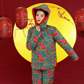 东北花棉袄套装大花袄棉袄女冬季外套大花布衣服民族风外穿棉衣棉裤