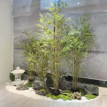 仿真竹子隔断屏风假竹子盆景细水毛竹绿植客厅酒店装饰竹叶假竹竿石灯