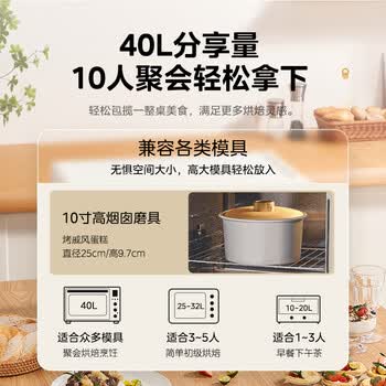 美的（Midea）多功能风炉电烤箱家用 空气炸锅烤箱一体机/40L大容量/四面搪瓷/热风循环/PT4012W二代