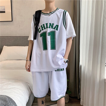 夏季运动休闲短裤套装男两件套嘻哈风篮球服一套白色套装s