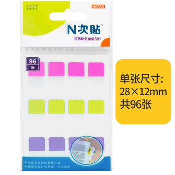 N次贴(STICKN)荧光指示标签贴分类便签纸便利贴索引片12*28mm 纸标头易书写96枚3色34043