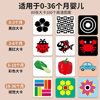 时光学黑白卡视觉激发图卡黑白+黑红全套2盒装婴儿早教新生儿0到3岁宝宝追视彩色卡片六一儿童节礼物