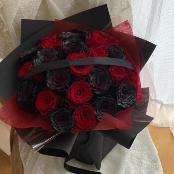 岚黛 鲜花同城配送进口厄瓜多尔黑玫瑰红玫瑰混搭花束生日礼物高端