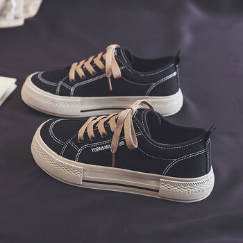 大头帆布鞋女瑞安芒果脚宽脚胖休闲百搭板鞋学生丑萌方头黑色球鞋