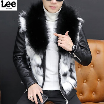 leeryetom男士个性毛领皮衣加绒加厚男精神小伙皮草大衣非主流皮毛