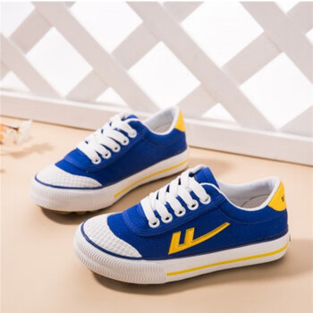 男童帆布鞋足球鞋春夏秋季女童布鞋儿童板鞋钉鞋蓝色30码内长195厘米