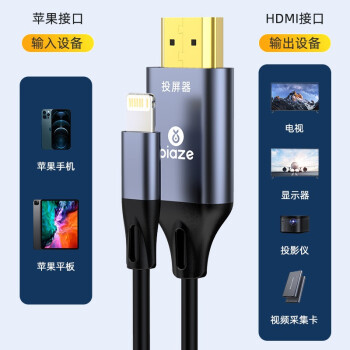 毕亚兹 Lightning转HDMI线 苹果手机同屏线 竖屏/横屏 ipad同屏线 iPhone接电视显示器投影连接线 1.8米