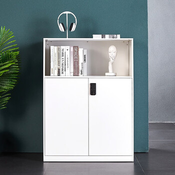 制密码锁主管柜办公边柜储物柜收纳文件柜桌边柜纯白色1090高中空矮柜