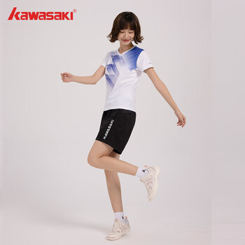 川崎（KAWASAKI）羽毛球服女款款专业运动V领短袖+短裤套装B2813 白色 S