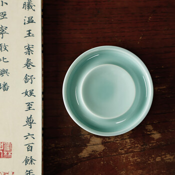 【全网低价】弘梅陶瓷小砚台 多功能墨碟笔搁笔架墨池 文房四宝毛笔书法笔舔