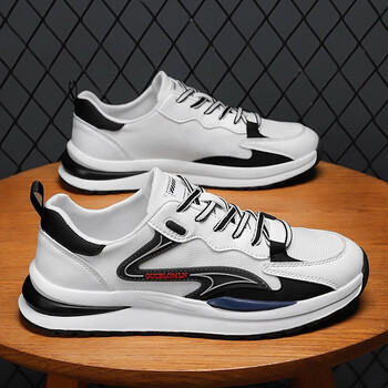 春夏季透气薄款网面拼接休闲鞋子板鞋男夏天男士潮流百搭潮鞋白灰色39