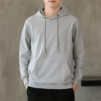 红潮牌宽松卫衣男连帽纯色春秋季休闲套头帽衫男学生外套sn4474灰色