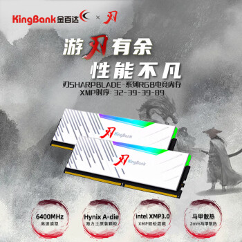 金百达（KINGBANK）64GB(32GBX2)套装 DDR5 6400 台式机内存条海力士A-die颗粒 白刃RGB灯条 C32 Deepseek硬件