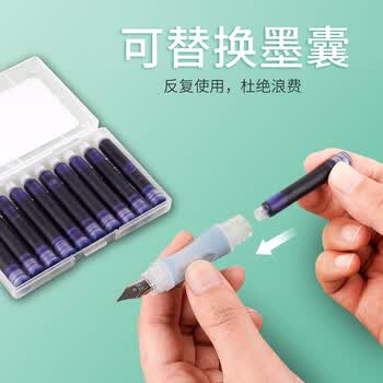 白雪（snowhite）钢笔小学生0.38mm正姿练字钢笔三年级可换墨囊直液式钢笔 化学可擦蓝色4支/盒FP501