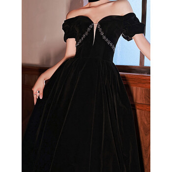 艺考礼服女声乐高级一字肩晚礼服女黑色气质宴会长裙艺考主持人晚礼服