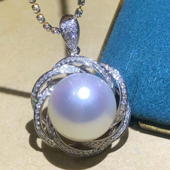 pearlboat 澳白珍珠吊坠 海水珍珠项链18k金镶钻石轻奢锁骨链送女友送