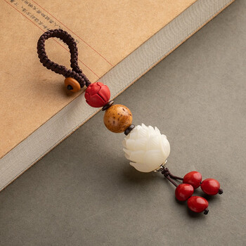 个性创意天然菩提果雕刻莲花汽车钥匙扣挂件男平安女礼品带坠山地龙