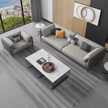 森菲亚办公沙发办公室商务接待会客洽谈简约沙发茶几组合 三人位 西皮