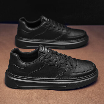 白鞋男皮面2023年新款潮流软底板鞋潮牌休闲运动鞋子男士皮鞋黑色40