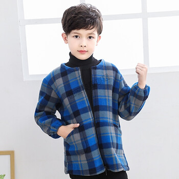 儿童罩衣法兰绒加厚男童韩版罩衣吃饭衣服棉罩衣 剪毛绒复合格子男孩