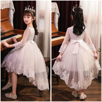 央紫女童主持人礼服裙女童连衣裙洋气公主裙拖尾蓬蓬裙春夏小女孩走秀