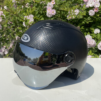 心菲痒电动摩托车头盔半盔男女夏电镀幻彩四季通用防晒碳纤维哈雷黑色