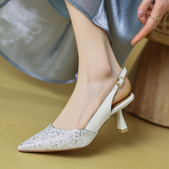 莲汀2022春夏季新款尖头高跟包头凉鞋女法式仙女风时尚性感后空细跟单