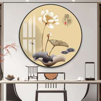 酣墨香玄关装饰画新中式玄关画圆形挂画客厅沙发背景墙画书房卧室茶室