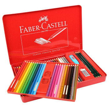 辉柏嘉（Faber-castell）油性彩色铅笔绘画套装48色红铁盒+50孔笔帘115848美术写生画画笔