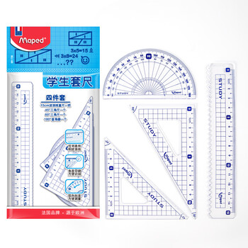 马培德(Maped)学习文具 学生波浪线套尺 15cm波浪直尺三角尺量角器 初高中小学绘图考试组合 经典4件套 981739CH 马培德(Maped)学习文具 学生波浪线套尺 15cm波浪直尺三角尺量角器 初高中小学绘图考试组合 经典4件套 981739CH