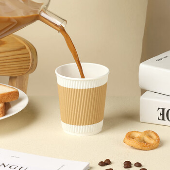 拜杰一次性咖啡杯奶茶豆浆热饮杯纸杯一次性杯子带盖瓦楞杯280ml25只