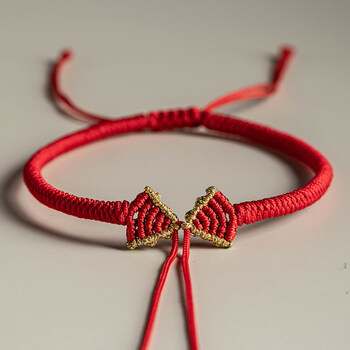uhfq 手工手绳半成品可穿珠转运珠小红书蝴蝶结编绳手链女 红色蝴蝶结