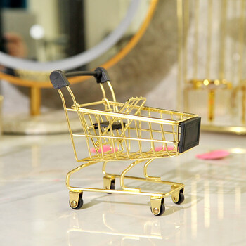 托迷你小推车口红架支架彩妆蛋粉化妆蛋扑防发霉晾晒金色一层购物车