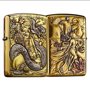 zippo之宝煤油打火机 鬼王系列双面浮雕九尾狐蛇女艺伎回忆录 男友