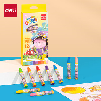 得力（deli）12色学生丝滑油画棒易上色儿童蜡笔绘画笔儿童炫彩棒蜡笔玩具女孩儿童