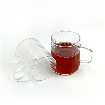 众璟堂- 竖纹玻璃杯 300ml透明花茶杯耐高温泡茶杯子家用水杯把杯 4只装