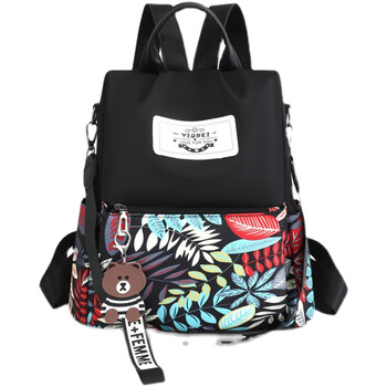 酷奇袋鼠感双肩包女2023新款时尚印花牛津布背包休闲学生大容量旅行包