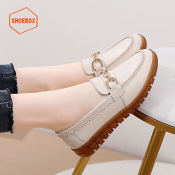 鞋柜达芙妮旗下真软皮小皮鞋女牛筋底厨房防滑软底妈妈鞋舒适工作单鞋