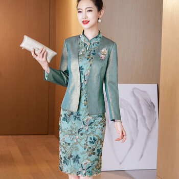 夏天婆婆装婚礼服套裙七月参加结婚礼妈妈装两件套装夏装喜婆婆婚宴