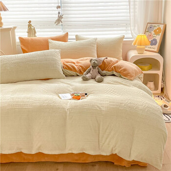 婵思chansi华夫格雕花绒四件套华夫格奶黄橘黄200230cmcwl0220057l