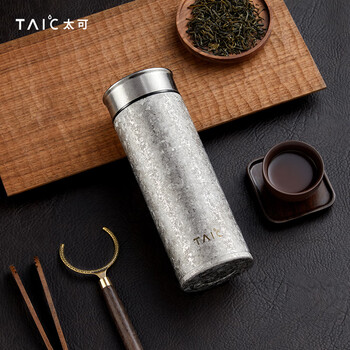 TAIC太可纯钛保温杯带滤网高档户外泡茶银羽杯400ML 皓月银