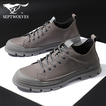 七匹狼男鞋新品中高帮鞋男英伦复古加绒保暖马丁靴男真皮休闲皮鞋男